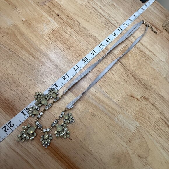 Statement Bib Necklace With Opalescent Teardrop & Clear Rhinestones On Adjustabl - Picture 6 of 10